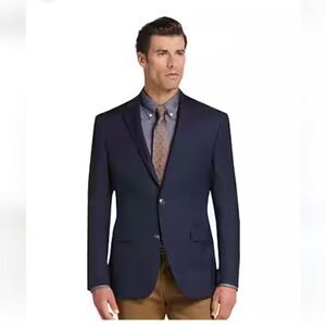 JoS A Banks tailored fit silk wool bland navy blue two button blazer coat sz 44L